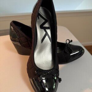 Anne Klein Sport Black Patent Leather and Quilted Wedge Pump Size 8M